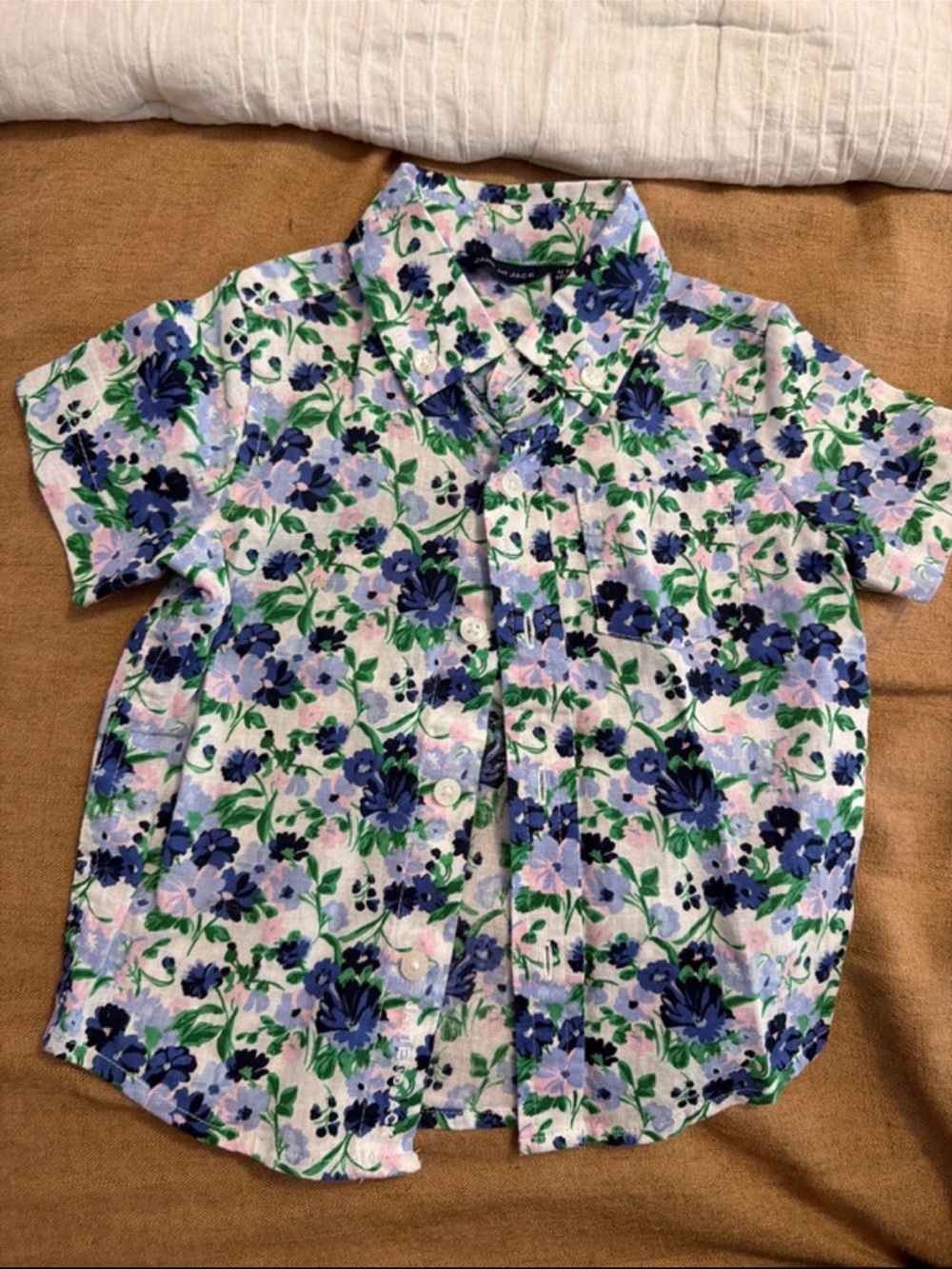 Janie and Jack Blue, Green & White Floral Button-Down Shirt